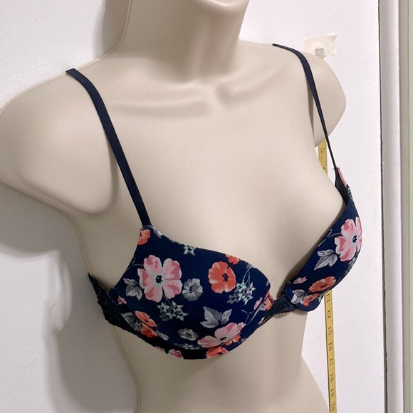 GILLY HICKS Floral Flowers Padded Push up Plunge Bra Navy Blue Pink Orange 34b - Picture 3 of 15
